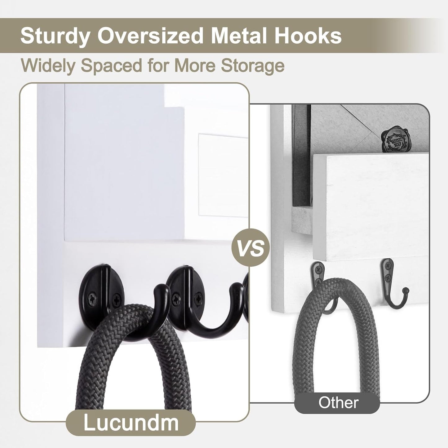 Key Holder Wall Mount, Mail Holder with Storage Drawer | Key and Mail Holder with 5 Key Hooks for Coat, Dog Leash, Home Decor Rack, House Accessories, Entry Way Organizer