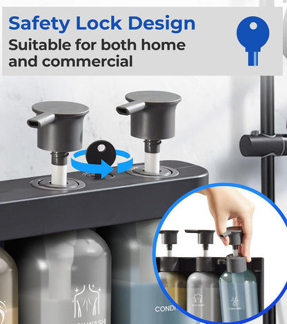 Shampoo and Conditioner Dispenser Shower Soap Dispenser 3 Chamber No Drill Shampoo Dispense for Shower Wall Mounted Shower Shampoo Dispenser 3 Chamber for Bathroom Hotel 3 * 13.37 fl.oz Black