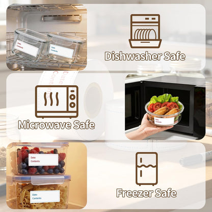 300 Labels Removable Food Labels, HUOJI 1 x 2 Kitchen Labels | 150 Labels per Roll, Date Stickers for Freezer, Refrigerator Food Containers, No Residue(2 Rolls, 2 Colors)