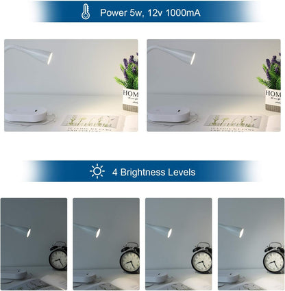 Wall Mount Reading Light, Focused Book Light for Reading in Bed, 5 Dimming, USB Output, 4 Hours Auto Off, Touch Control, Flexible Gooseneck Headboard Reading Lamp, Easy to Install White | Focused bedside light with touch dimming, flexible gooseneck, USB
