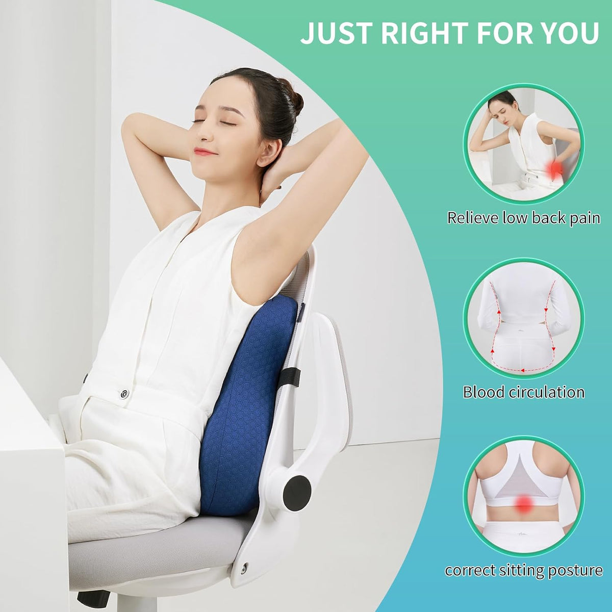 seeknow Lumbar Support Pillow for Chair Back Support Pillow for Couch Lumbar Pillow for Car Office Chair Back Cushion for Lower Back Pain Memory Foam Back Rest for Desk Chair, Recliner, Car Seats