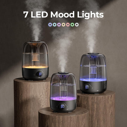 Homvana Top-Fill Cool Mist Humidifiers for Bedroom, Large Room(4L,Black)