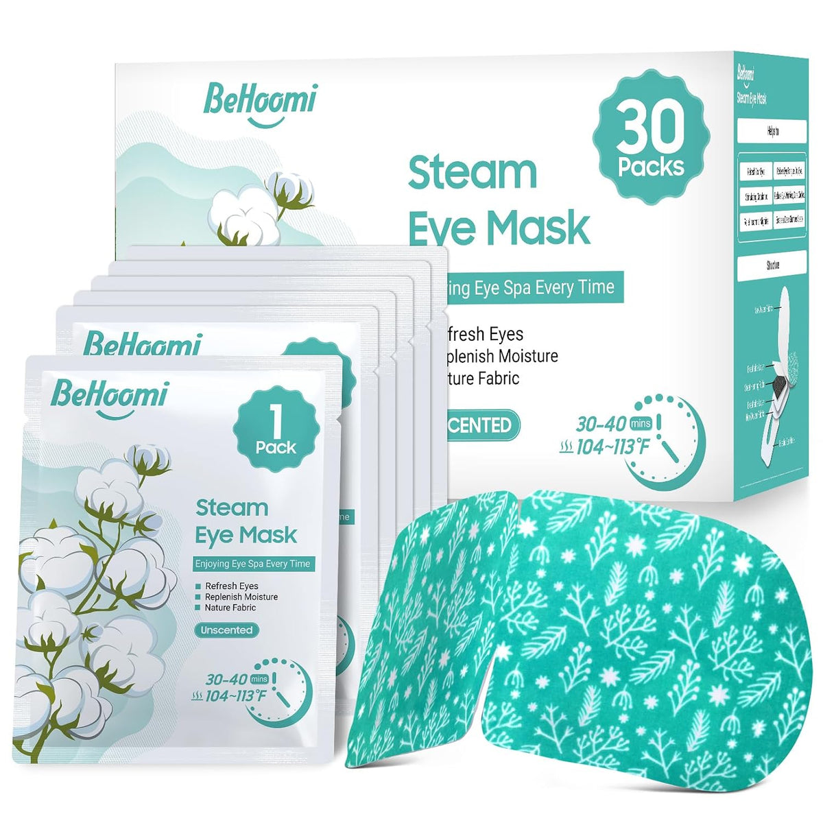 BeHoomi 30Packs Steam Eye Mask, Heated Eye Mask for Dry Eyes, Chamomile