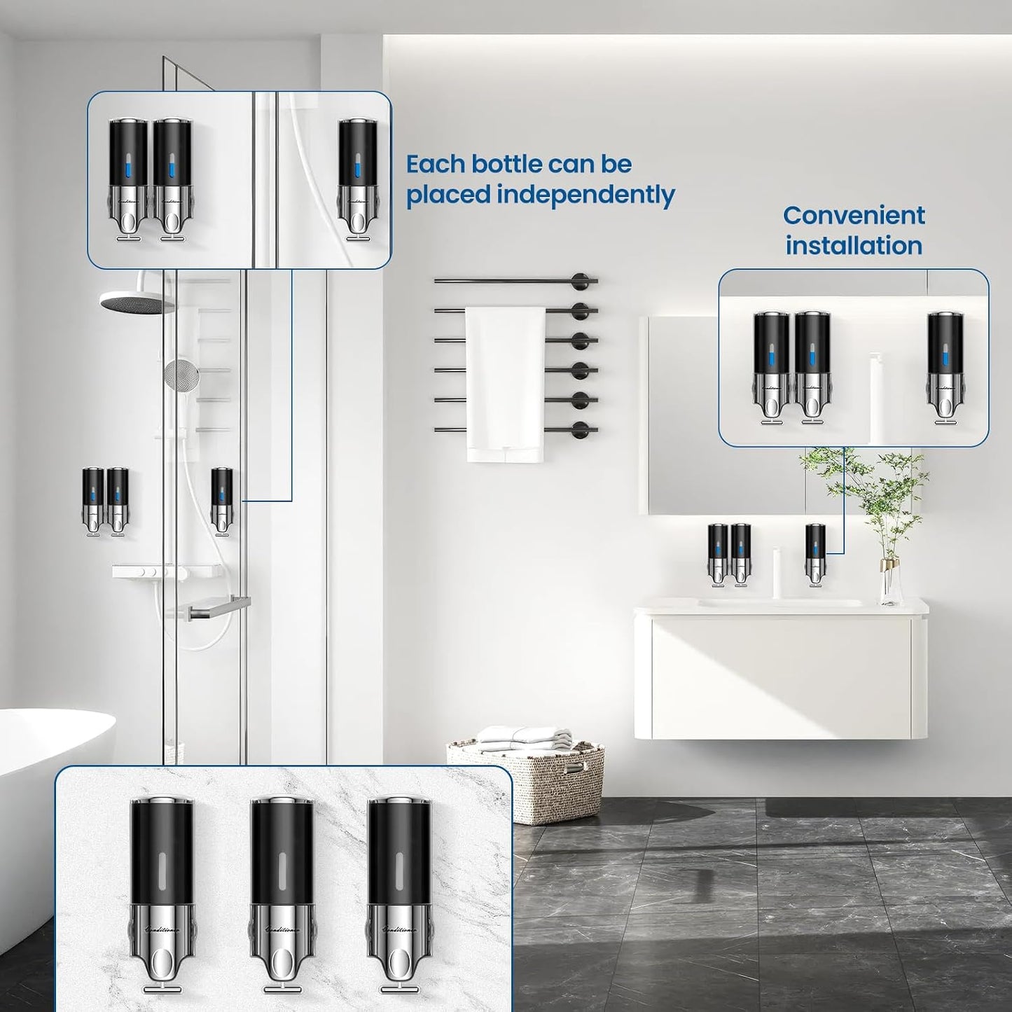 EXIN DECHEN Shampoo and Conditioner Dispenser(Triple x 16.9 oz,Clear) | Easy Installation,Wall-Mounted,Bottle Separable,Large Capacity,Shower Shampoo Conditioner Body Wash Dispenser for Bathroom