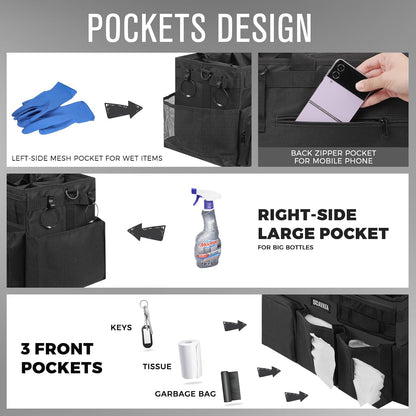 SCAVATA Wearable Cleaning Caddy Bag, Cleaning Caddy Supplies Organizer with Handle & Shoulder Straps for Housekeepers, Under Sink & Car Cleaning Tool Organizers with 4 Foldable Divider (Lake Blue)