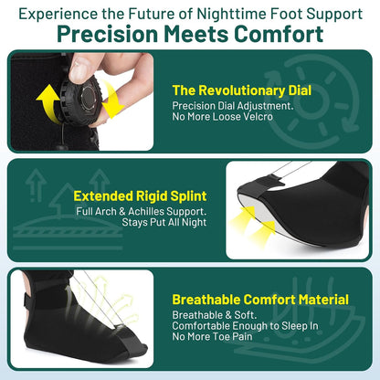 Plantar Fasciitis Night Splint Sock - Hook Knob Adjustment Extended Support Plate with Massage Ball - Relief for Plantar Fasciitis Heel Pain Achilles Tendonitis - Secure Fit for Men Women Black Small