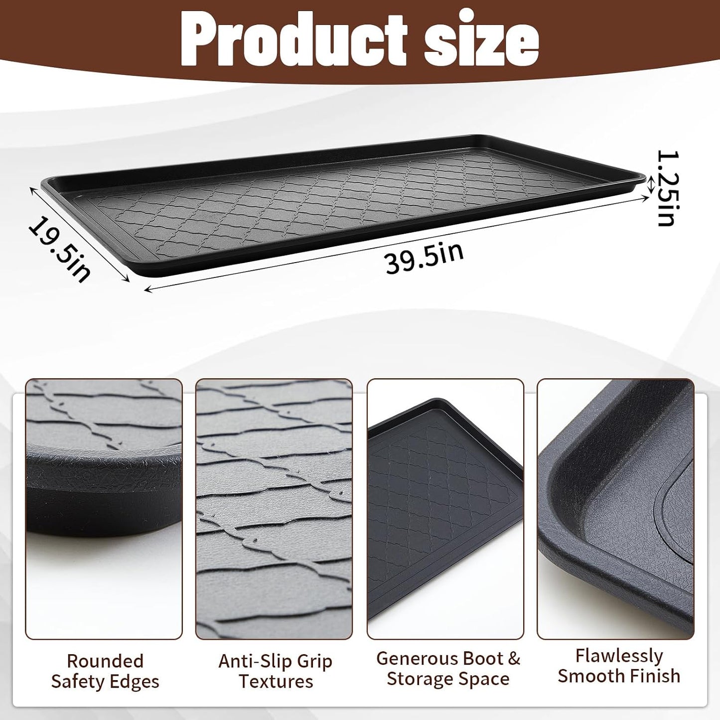 3 Pack Extra Large Boot Tray 40"x20" Long Shoe Mats Boot Storage with Raised Edge Waterproof Plastic Wet Shoe Tray for Entryway Floor Indoor Outdoor Mudroom Multi Use(Black)