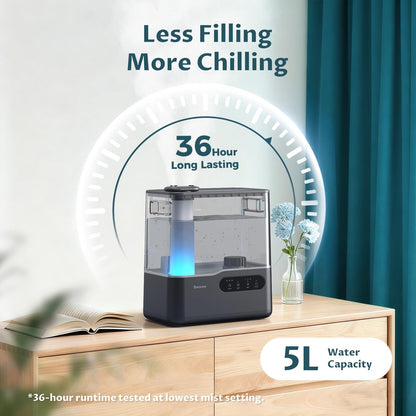 BREEZOME 5L Cool Mist Humidifier for Bedroom 7-Color Mood Light Quiet 25dB | Top Fill, Easy to Clean, Quiet Sleep Mode, Aroma Diffuser, 36H Runtime, 3 Level Mist, Timer for Home Baby Nursery Plants