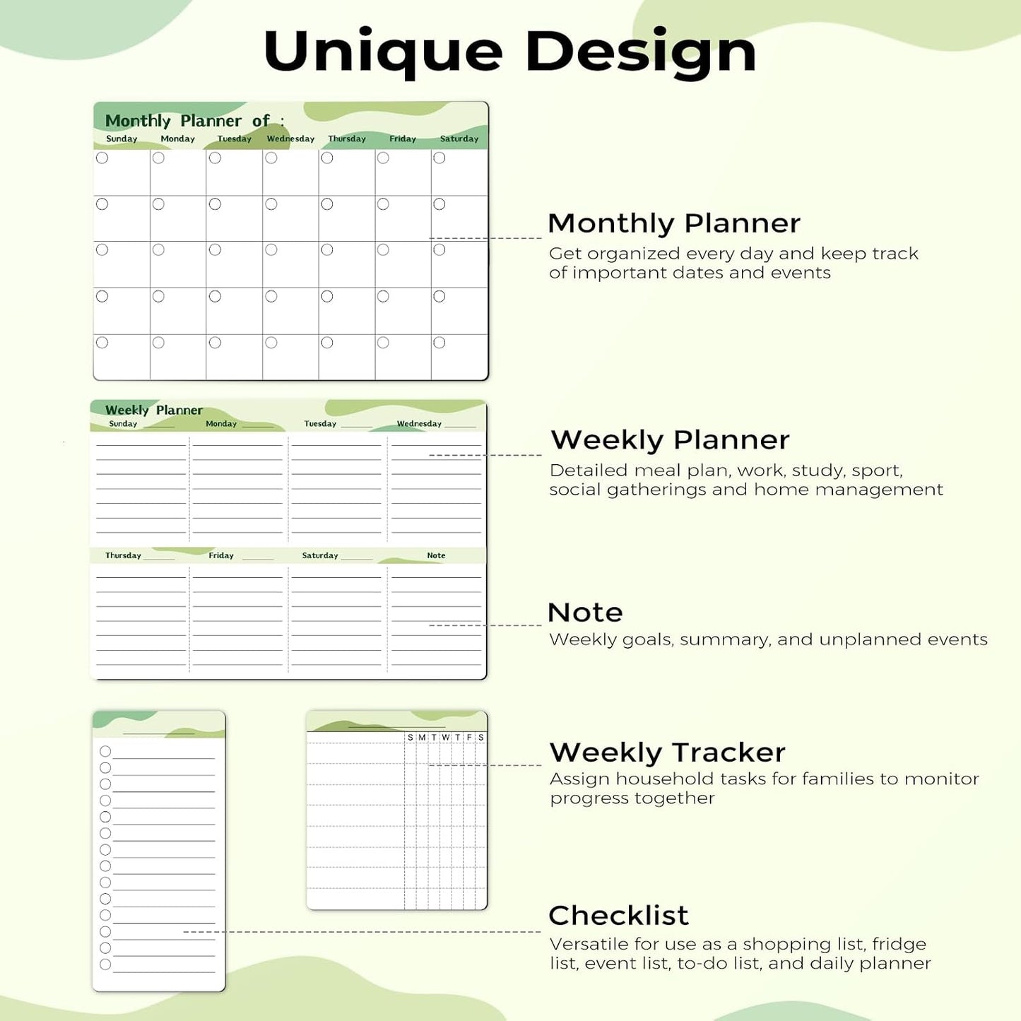 Refrigerator Calendar Magnetic, 16.3x11.7” (4-Pack) – Weekly & Monthly Planner, Chore Chart, Grocery/to-Do List for Fridge, Includes 8 Markers, 6 Magnets & 1 Eraser for Kitchen, Yellow