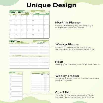 Refrigerator Calendar Magnetic, 16.3x11.7” (4-Pack) – Weekly & Monthly Planner, Chore Chart, Grocery/to-Do List for Fridge, Includes 8 Markers, 6 Magnets & 1 Eraser for Kitchen, Yellow