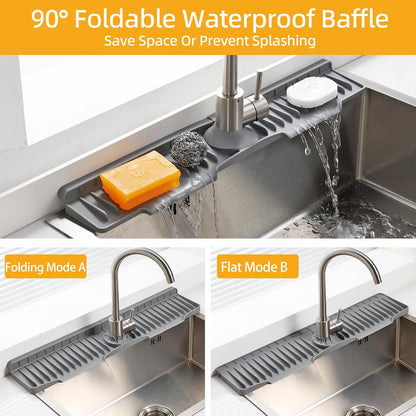 24" Silicone Sink Mat for Kitchen(Released in 2026), Beige | 8° Slope for Quick Self-draining, Sink Splash Guard Behind the Faucet, Narrow Water Splash Guard, for Kitchen&Bathroom Area