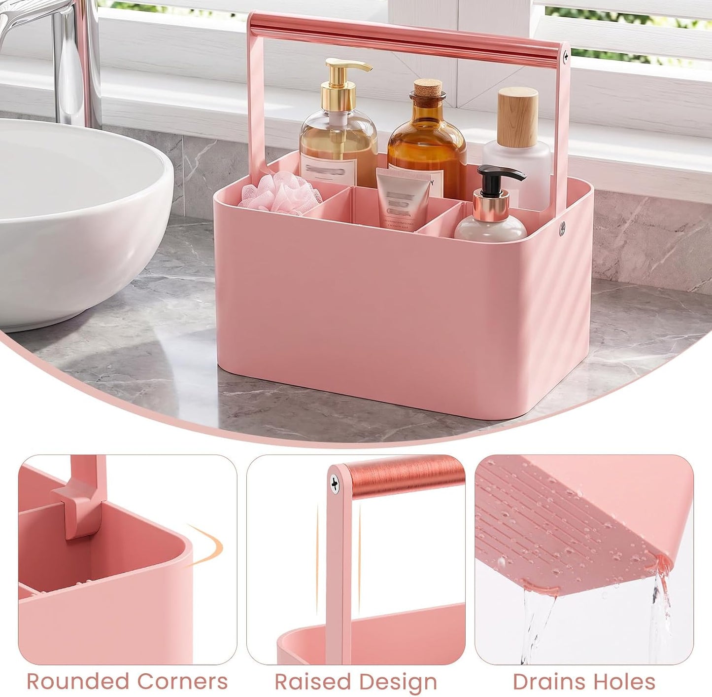 BYUNER Portable Shower Caddy Dorm: Bathroom Caddy Organizer with Handle and Adjustable Dividers,Plastic Shower Basket for Toiletry,Makeup,Vanity,Shower Storage Tote for College, Cleaning Caddy, Black