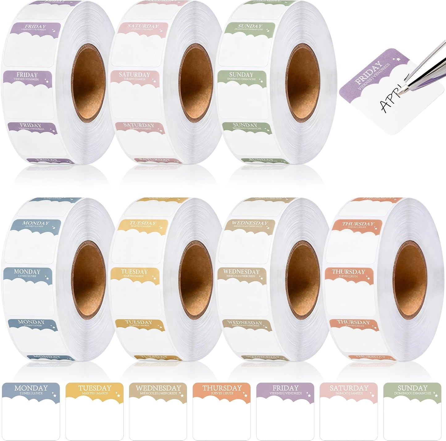 Sayglossy 7000 Pcs Day of the Week Food Labels, Removable Date Stickers for Food, Monday to Sunday Dots, Self Adhesive Stickers for Restaurant Kitchen Container & Organization(Macaron Color,Round)