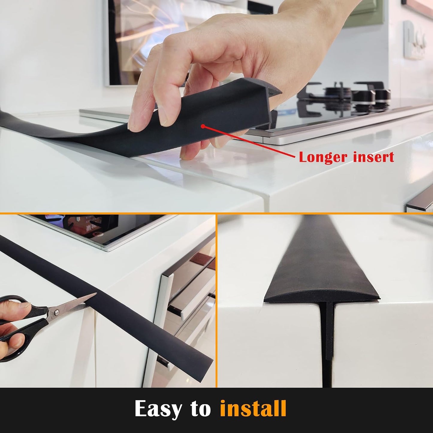 Silicone Stove Counter Gap Cover - 25 Inch Gap Filler 2 Pack Black | Long gap filler seals spills between kitchen appliances Stovetop oven countertop; stove gap cover, gas stove side gap covers