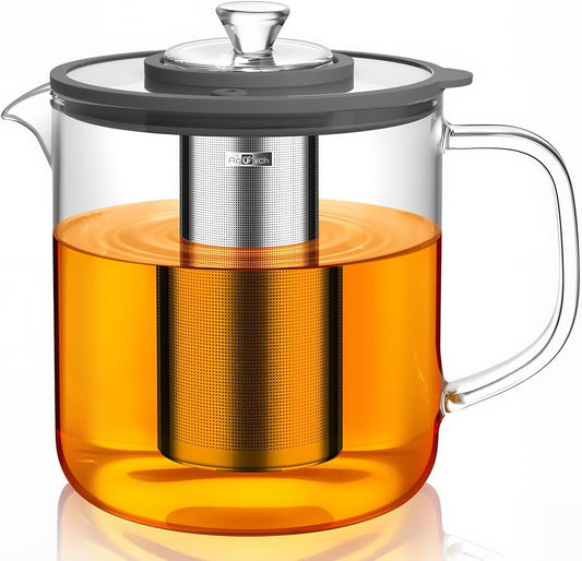 Aquach 85oz Glass Tea Pot with Infuser, Stovetop Safe Borosilicate Teapot | Dishwasher Safe, Plastic-free, Extra-Large Family Capacity, Precise Loose Leaf Filter, Easy-clean