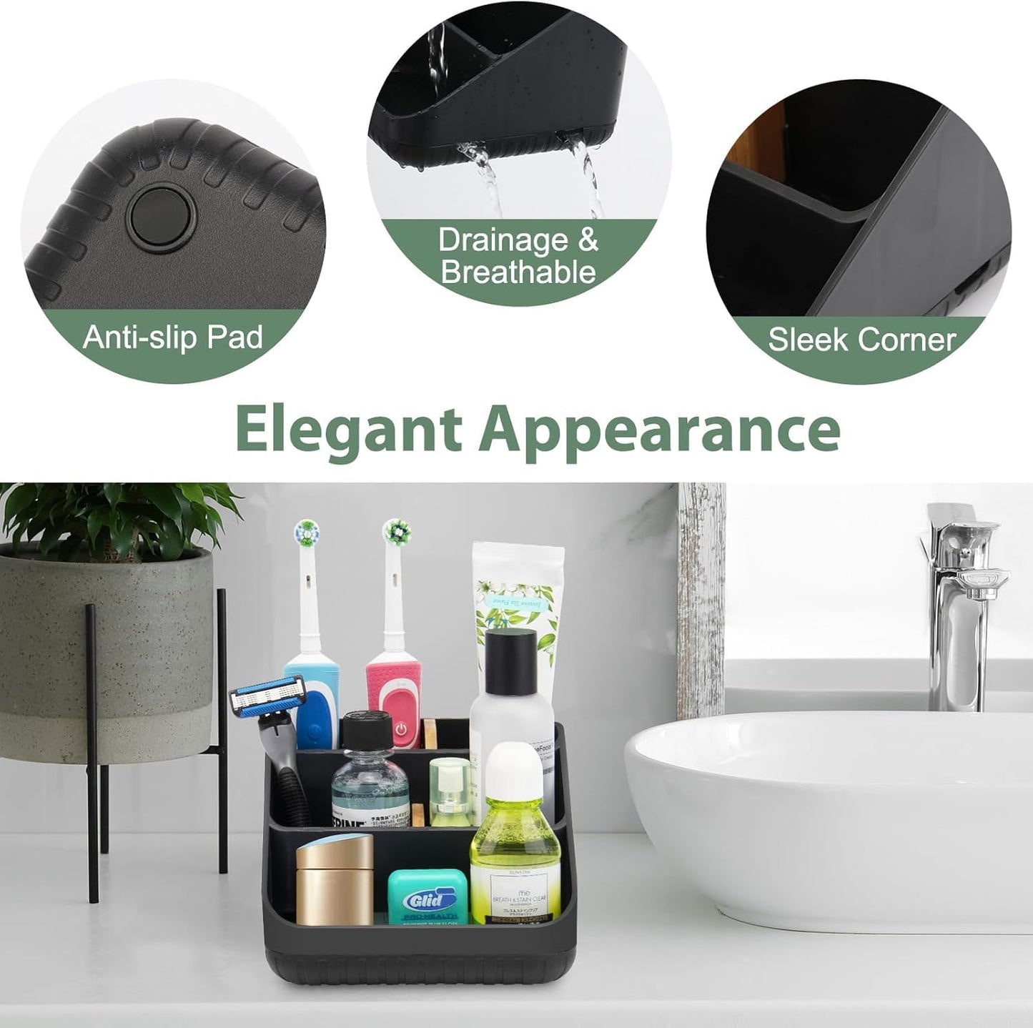 Toothbrush Holders for Bathrooms,6 Slots, Detachable for Easy Clean, White | Electric Toothbrush, with bamboo divider, drainage hole, BPA-free,bathroom,office,kictchen,vanity countertop organizer