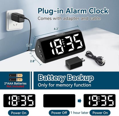 Netzu Loud Alarm Clock for Heavy Sleepers, RGB Alarm Clocks for Bedrooms Seniors Kids, Plug in Digital Clock with 5 Dimmers, 2 Alarms, 4 Volumes and Snooze