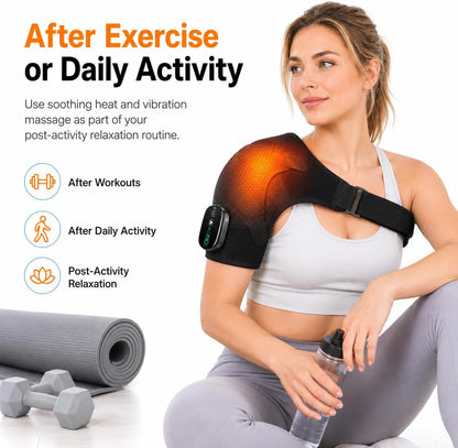 Cordless Shoulder Heating Pad with Massage, Rechargeable Shoulder Massager with Heat, Heated Shoulder Wrap, 3 Heat Levels & 3 Vibration Modes, 5000mAh Battery, Left or Right Shoulder, Black