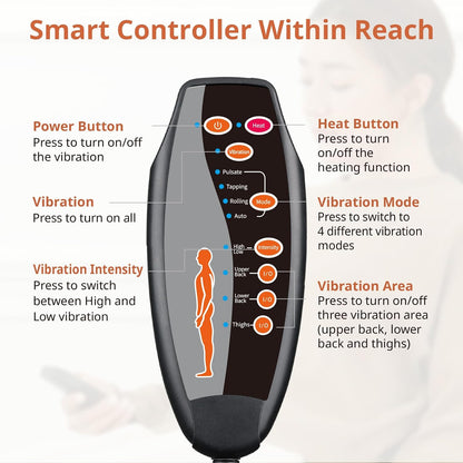 CARSHION Upgraded Length,10 Vibration Motor,Back Massager Cushion with Heat | Heated Seat Cover Massage Cushion for Pain Relief for home