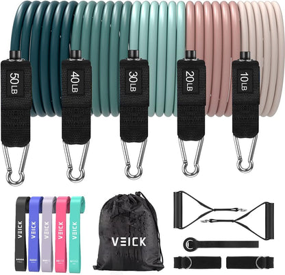 VElCK Resistance Bands Set with Handles for Exercise, Workout and Home Gym | 100% Natural Latex, 10-150LBS, Versatile for Yoga, Pilates, Strength, Home Gym