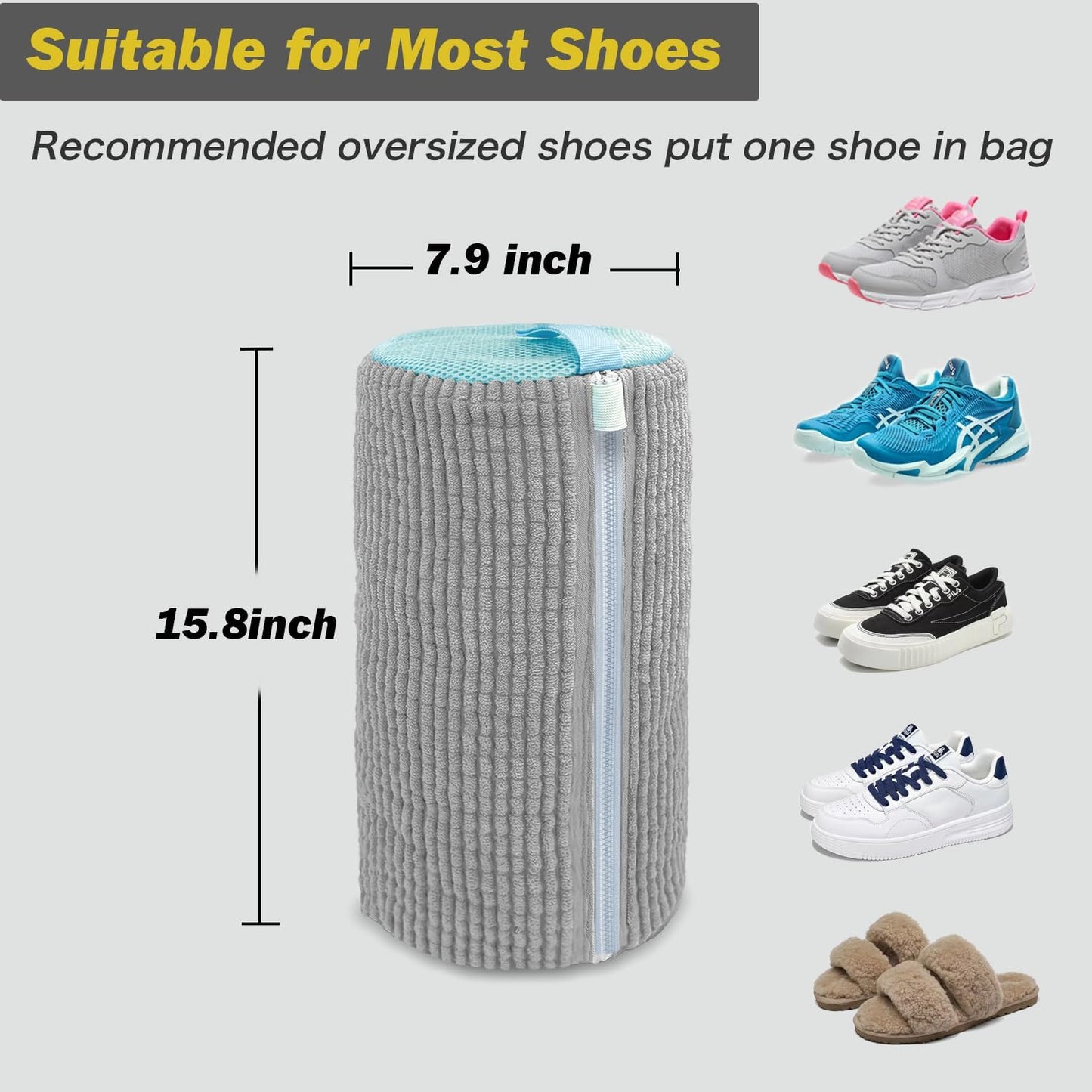 Shoe Washing Machine Bag,Laundry Shoe Bag for Washer and Dryer,Reusable Shoe Cleaning Bag for Sneakers,Tennis Shoes,With Self-locking Zipper, Microfiber Inside,Include Shoe Bag (Pro Grey - 1 Pack)