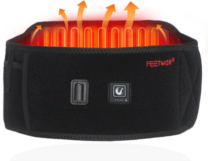 Heated Waist Belt, Cordless Lower Back Heating Pad, Black | Supports both battery-powered and adapter-powered use,Three-level adjustable temperature, rechargeable battery