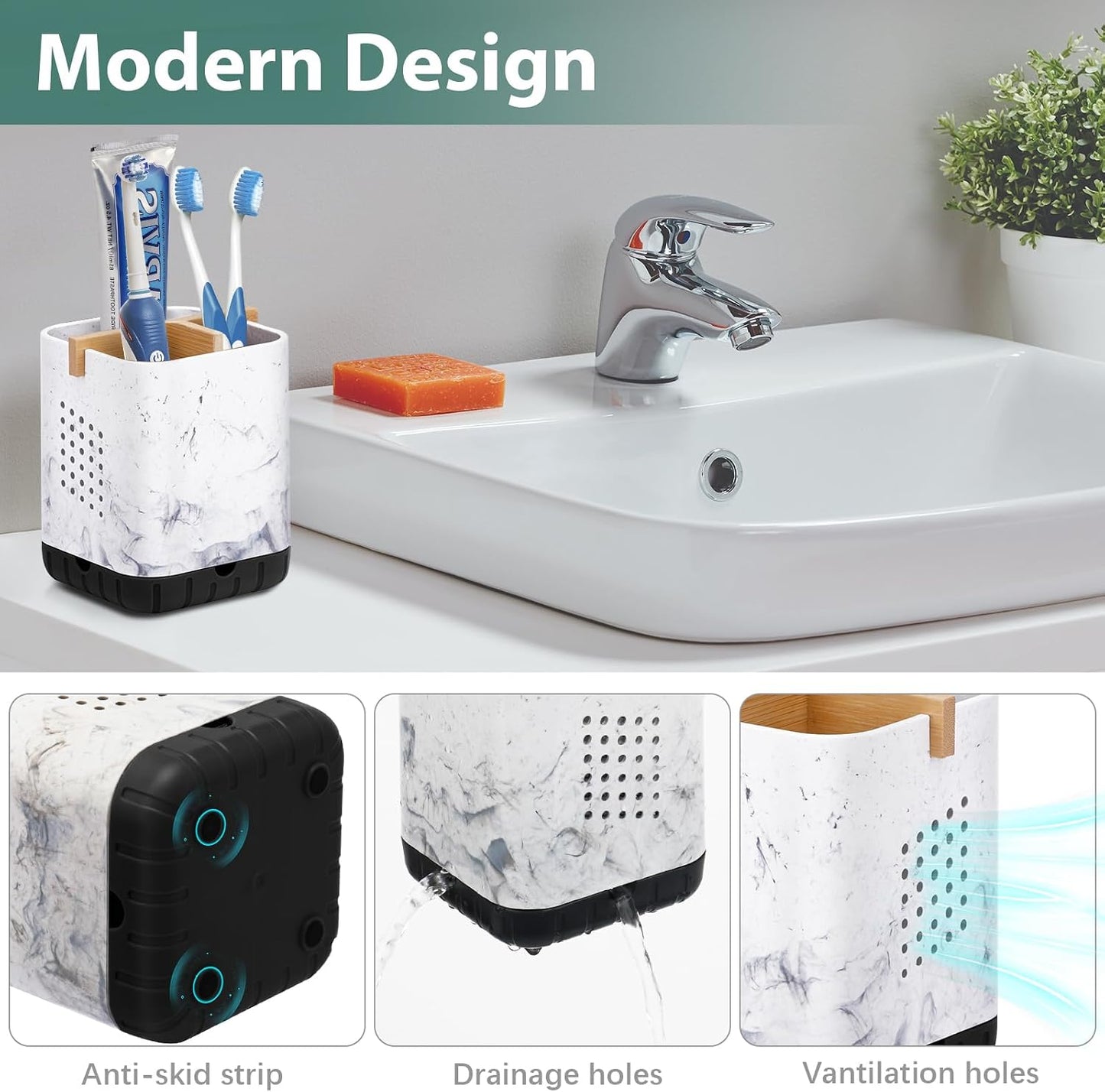 Boperzi Toothbrush Holders, Kids Toothbrush Holder with Drainage, Detachable Anti-Slip Electric Toothbrush Holder, Toothpaste Organizer Storage Caddy for Bathroom Countertop, Shower, Kitchen, Vanity
