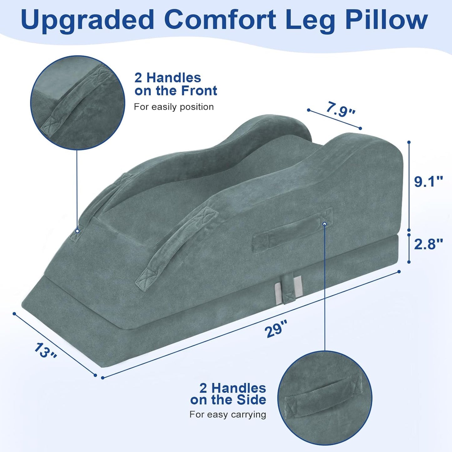 KingPavonini Leg Elevation Pillow for After Surgery, Single Leg, Grey | Ergonomic Curve Keeps leg/Knee Straight, Adjustable Memory Foam Leg Pillow, Pain & Swelling Relief, Improve Blood Circulation
