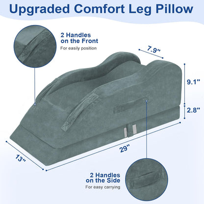 KingPavonini Leg Elevation Pillow for After Surgery, Single Leg, Grey | Ergonomic Curve Keeps leg/Knee Straight, Adjustable Memory Foam Leg Pillow, Pain & Swelling Relief, Improve Blood Circulation