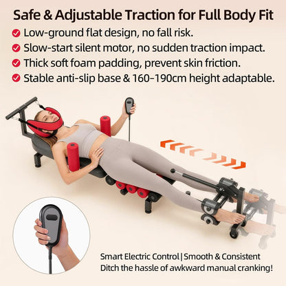Motorized Spinal Decompression Table - Electric Back Traction Machine for Sciatica & Herniated Disc Relief, Professional Lumbar Stretching Device for Home Physical Therapy & Pain Management