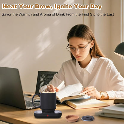 Coffee Mug Warmer & Mug Set for Desk, Electric Coffee Cup Warmer with Ceramic Mug, Smart Heated Coffee Mug with Auto Shut Off for Office/Home, Christmas/Birthday/Coffee Gifts for Men & Women, Wood