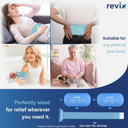 REVIX Ice Pack for Injuries Reusable, 2-Pack Hot & Cold Gel Wrap with Strap