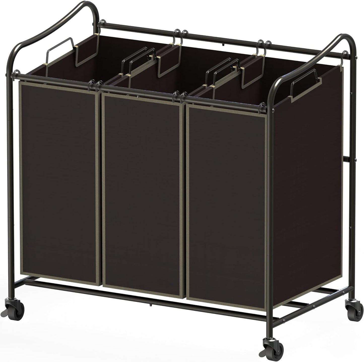 Simple Houseware Heavy Duty 3-Bag Laundry Sorter Rolling Cart, Dark Grey | Removable Bags and Lockable Wheels for Laundry Room Organization