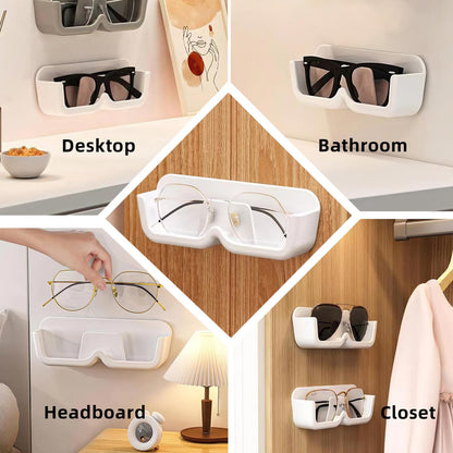 CHANGAR 4pcs Eyeglasses Holder Stand Wall Mounted Glasses Storage Stand Sunglasses Organizer Glasses Display Case Easy Wall Mounted with Adhesive Sticker, Small, White