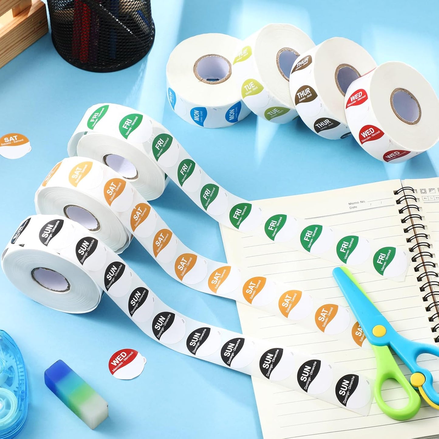 Sayglossy 7000 Pcs Day of Week Label Food Label Monday Through Sunday Management Inventory Sticker Removable Weekly Self Adhesive Date Dot Sticker for Restaurant Kitchen Container (Square)