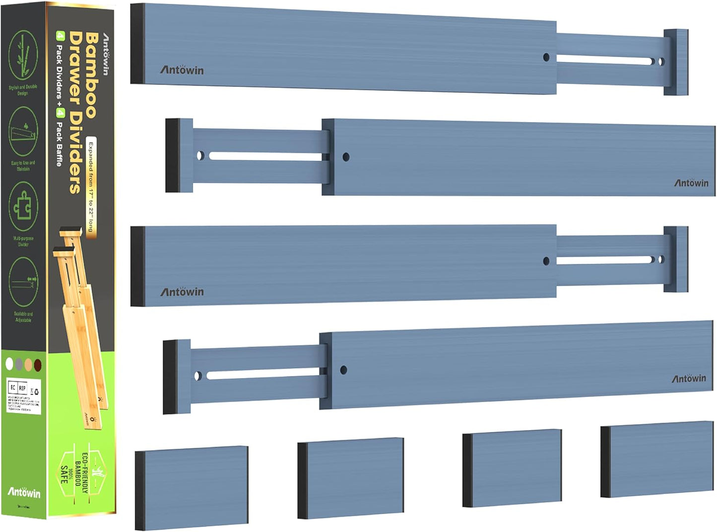 Bamboo Drawer Dividers Organizers, Drawer Separators Splitter,17-22 inches Long Adjustable Spring-loaded Organizer for Large Utensil, Clothes, Tools Drawers(yellow)