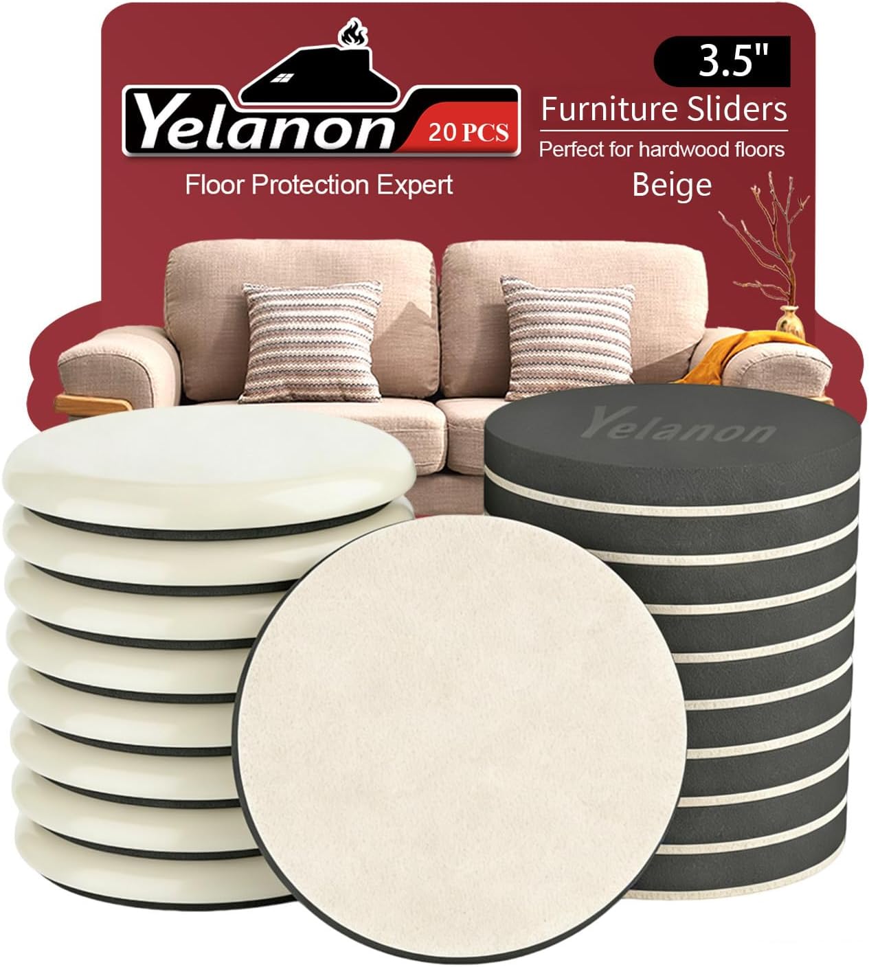 Furniture Sliders for Carpet – 8 Pcs 9.5" Beige Movers | Durable sliders for furniture on carpet. Easy moving pads glide over rug. Long-lasting for heavy furniture. Protects floors.