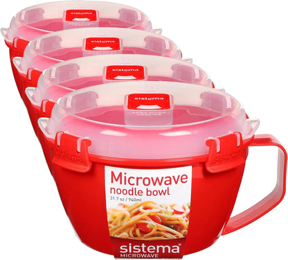 Sistema Microwaveable 940mL Noodle Bowl, Round Microwave Container with Lid & Steam-Release Vent, Cooks Pasta, Soup, Stew & More, Dishwasher & Freezer-Safe, BPA-Free