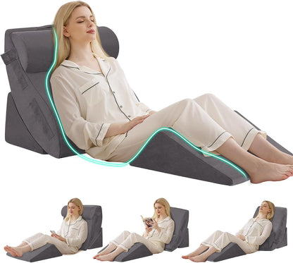 4PCS Wedge Pillow Set for After Surgery, Orthopedic Bed Wedge Pillow for Back Pain Relief, Sitting Up in Bed, Acid Reflux, Adjustable Post Surgery Pillows for GERD, Snoring, White/Grey