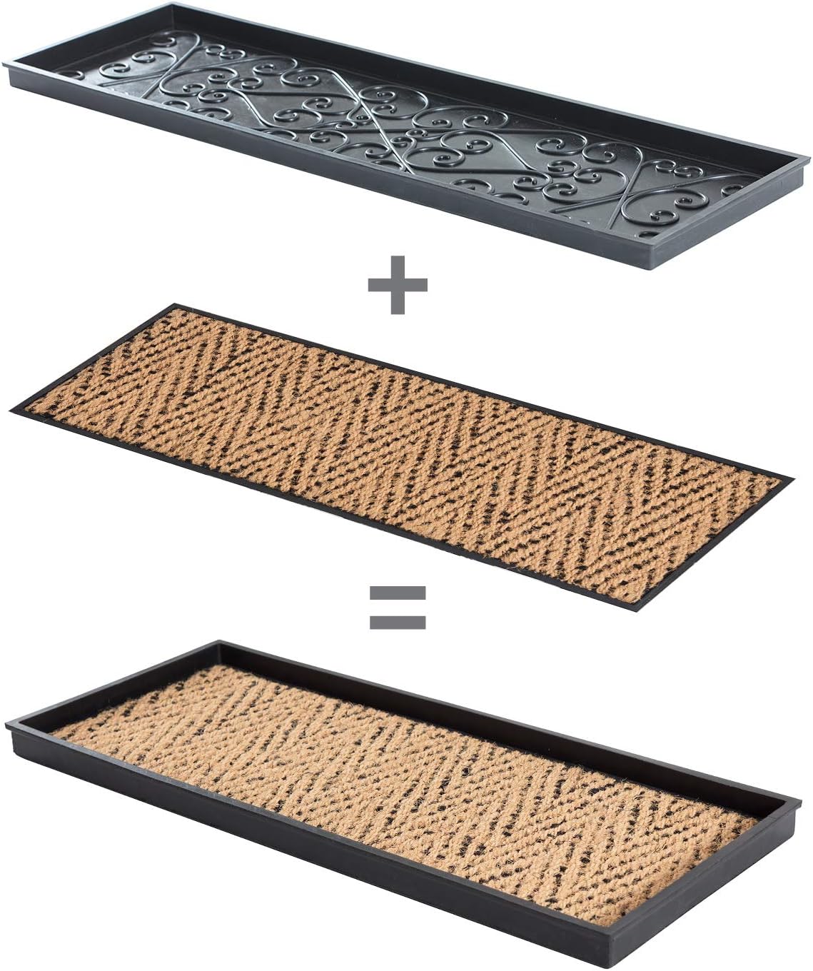 Anji Mountain Heavy Duty Waterproof Rubber Shoe Storage Mat Organizer/Boot Storage Tray Multi Use For Entryway with Coir, Tan Insert, Fits 2 Pair (24.5" Wide)