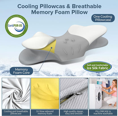 Cervical Neck Pillow for Pain Relief, Ergonomic Side Sleeper Pillow for Sleeping, Orthopedic Neck Support Contour Memory Foam Pillow for Side Back Stomach Sleepers, Ideal for Office Travel