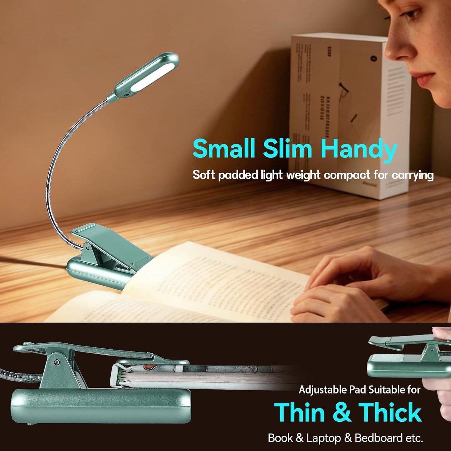 VAVOFO Rechargeable Book Light for Reading in Bed Kids, 7 LED Reading Light with 9-Level Warm Cool White Daylight, Eye Care Lamp with Power Indicator for Bookworms (Yellow)