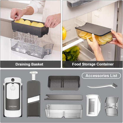 Safe Mandoline Slicer for Kitchen, Potato Slicer for Chips,Vegetable Cutter | Potato Slicer for Chips, 6 in 1 Vegetable slicer with Thickness Adjuster, Faster Kitchen Slicer for Meal Prep (Only Slice)