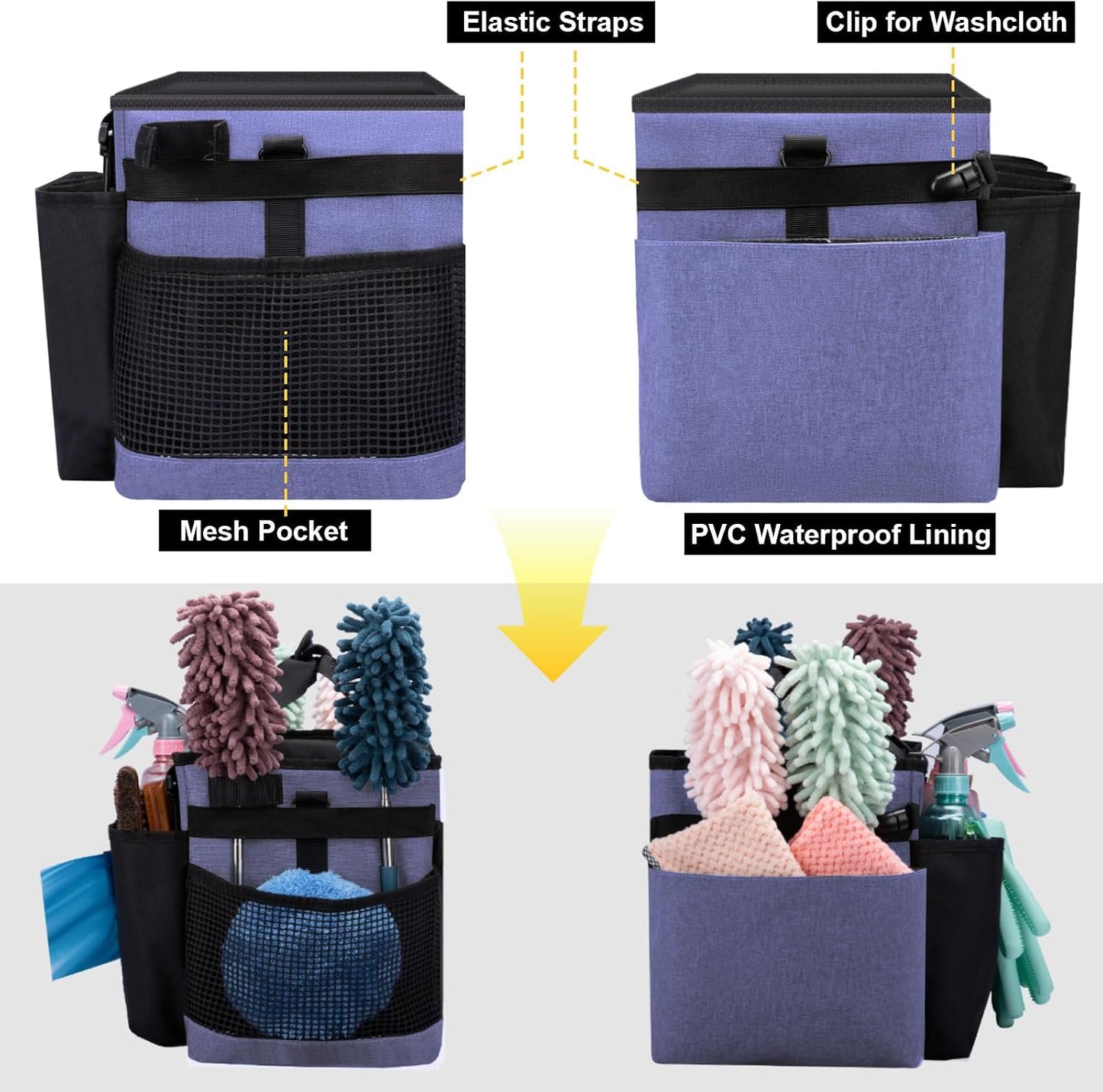 Wearable Large Cleaning Caddy Bag for Housekeepers (Black&Gray) | Cleaning Supplies Organizer with Adjustable Shoulder, Waist & Handle Straps, Detailing Bag for Kitchen Supplies