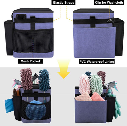 Wearable Large Cleaning Caddy Bag for Housekeepers (Black&Gray) | Cleaning Supplies Organizer with Adjustable Shoulder, Waist & Handle Straps, Detailing Bag for Kitchen Supplies