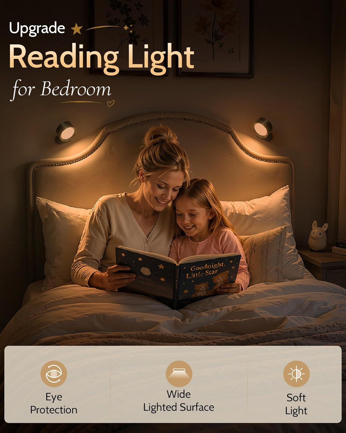 LED Wall Mounted Lights, Rechargeable Wall Sconces, 3 Color Temps, Remote & Touch, 360° Rotating and Dimmable for Bedroom, Bedside & Reading (Black, 2 Pack)