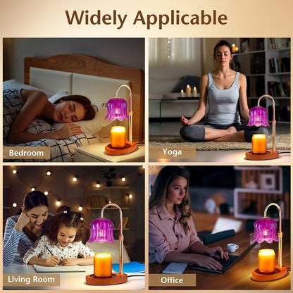 Adjustable Candle Warmer Lamp with Timer - Electric Light Wax Warming | Dimmable, Flameless, Top Melter Heater Melting Heating Height Small Jar Candles Gifts Women Mom Birthday Desk Modern Decor