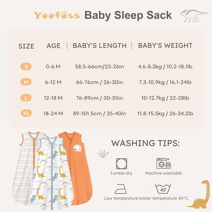 Yoofoss Baby Sleep Sack 0-6 Months Wearable Blanket for Babies 100% Organic Cotton 2-Way Zipper TOG 0.5 Toddler Sleeping Sack 3 Pack, Sleep Sacks
