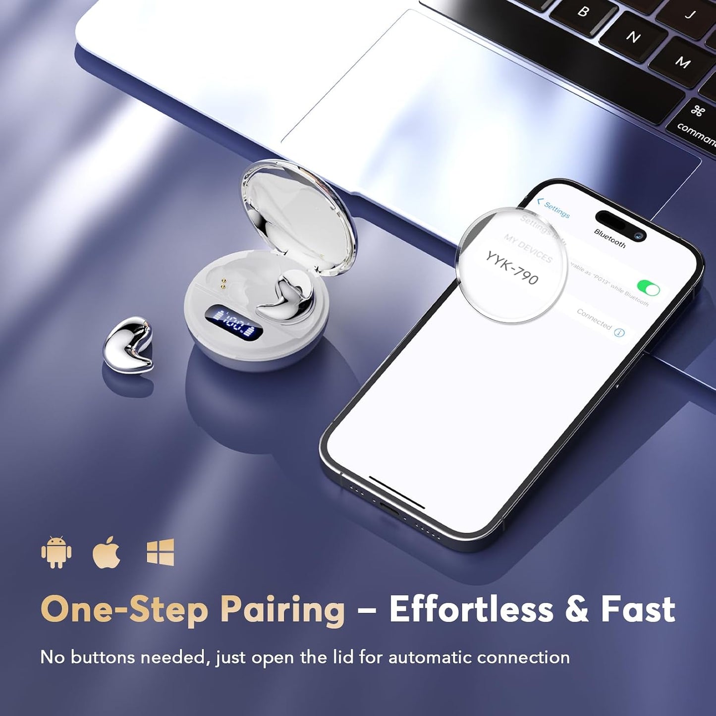Side Sleeper Sleep Earbuds, Ultra Flat Invisible Hidden Bluetooth Headphones, Zero Pressure White Noise Sleep Earphones, No Lights or Pop-Up Alerts for All Night Comfortable Undisturbed Sleep