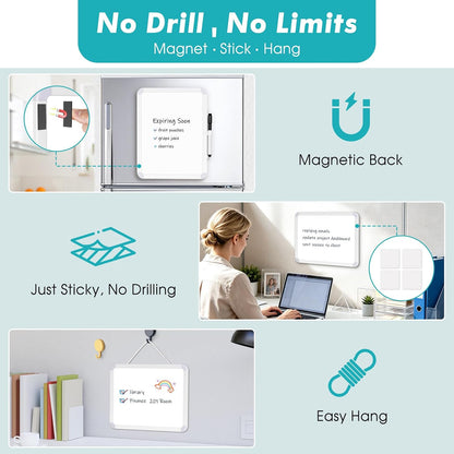 Magnetic Dry Erase Whiteboard for Fridge, 12"x8" Small White Board for Refrigerator, Grocery List & Meal Planner Kitchen Organizer with Stain Resistant Technology, Includes 3 Markers & Eraser